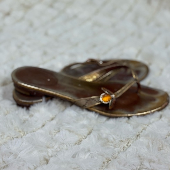 Gucci Gold and Brown Sandals with Metallic Straps - Picture 2 of 11